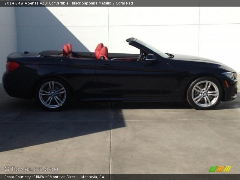 Black Sapphire Metallic / Coral Red 2014 BMW 4 Series 428i Convertible