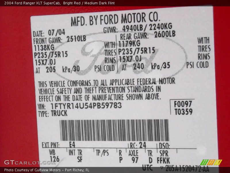 Bright Red / Medium Dark Flint 2004 Ford Ranger XLT SuperCab