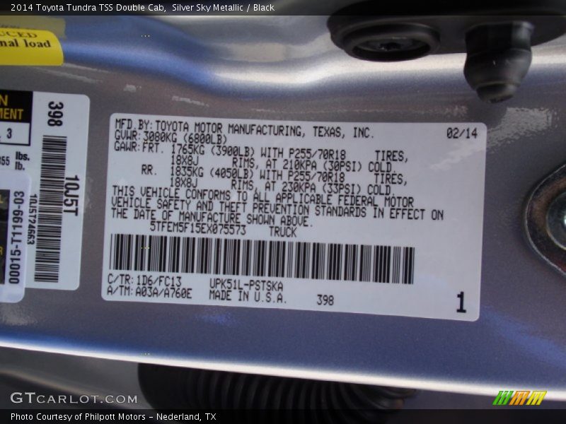 2014 Tundra TSS Double Cab Silver Sky Metallic Color Code 1D6