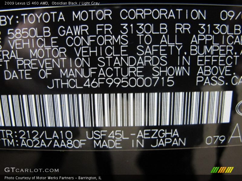 Obsidian Black / Light Gray 2009 Lexus LS 460 AWD