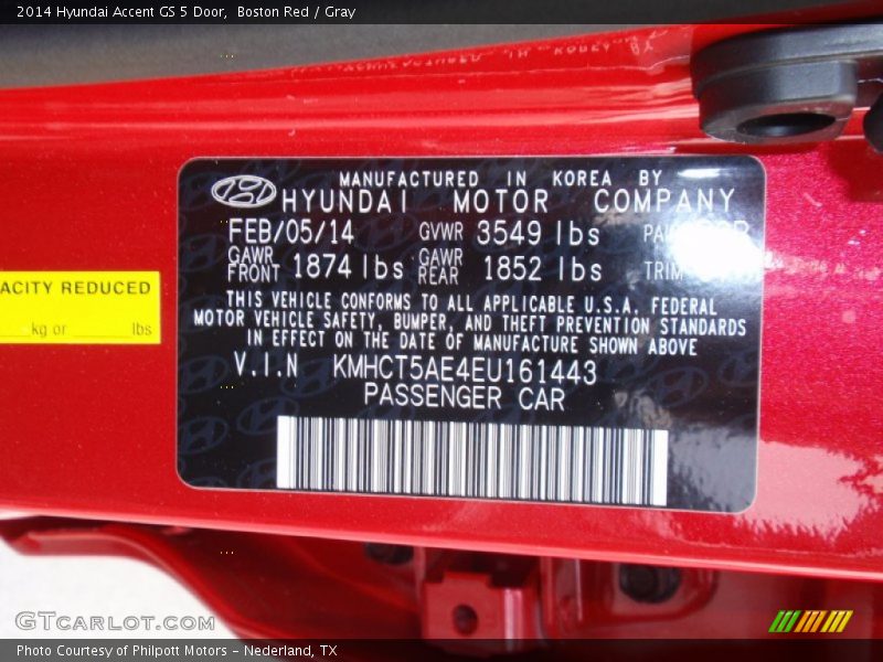 Boston Red / Gray 2014 Hyundai Accent GS 5 Door