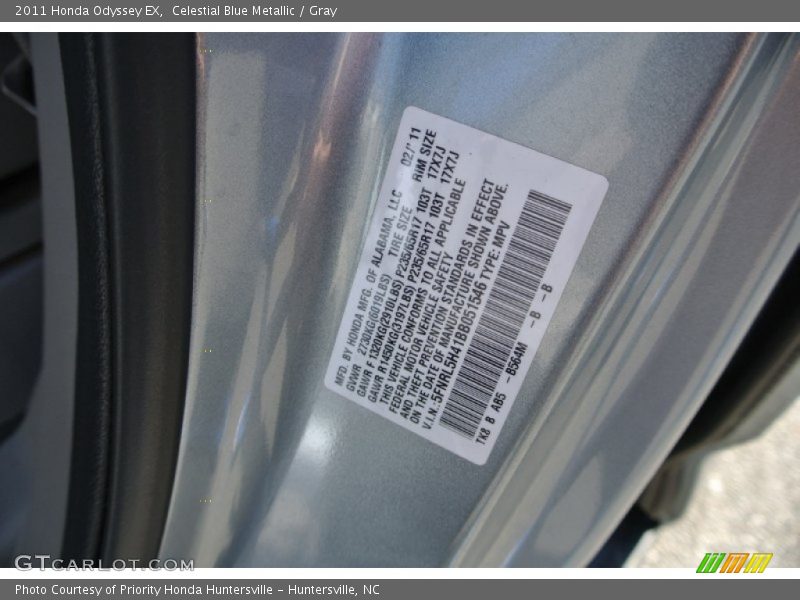 Celestial Blue Metallic / Gray 2011 Honda Odyssey EX