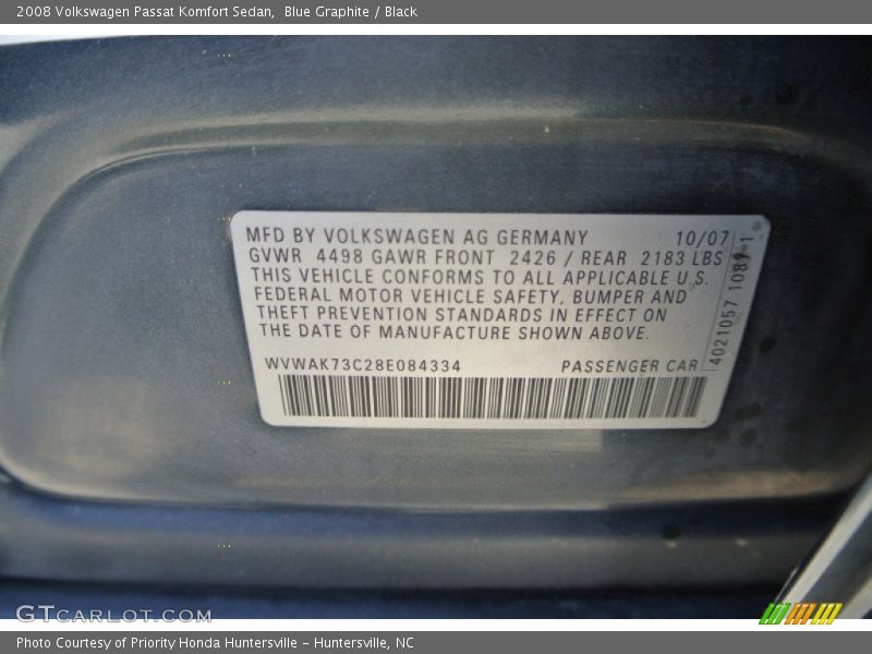 Blue Graphite / Black 2008 Volkswagen Passat Komfort Sedan