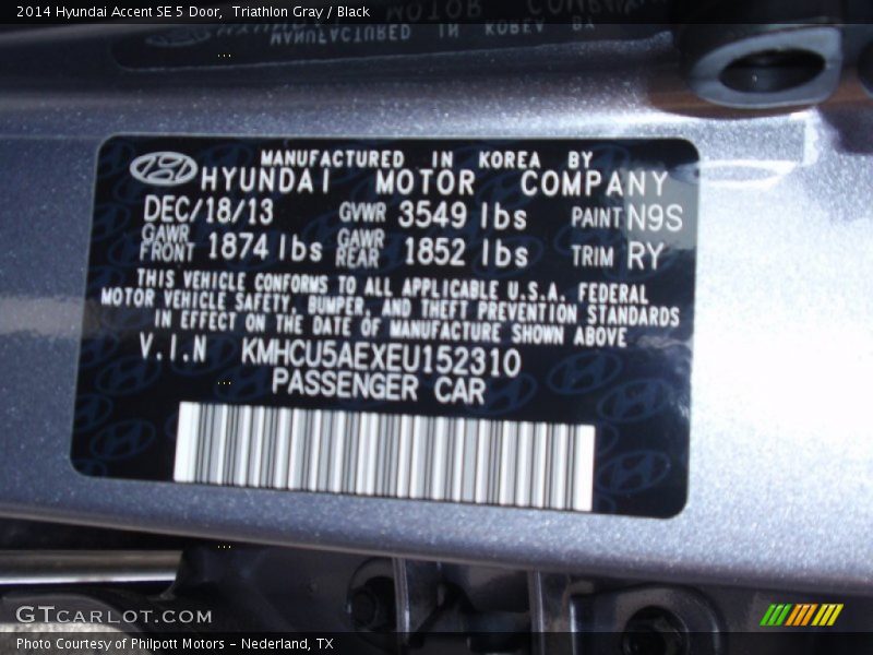 2014 Accent SE 5 Door Triathlon Gray Color Code N9S