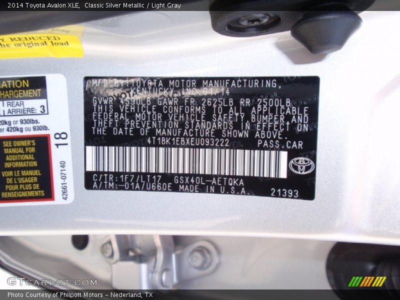 Classic Silver Metallic / Light Gray 2014 Toyota Avalon XLE
