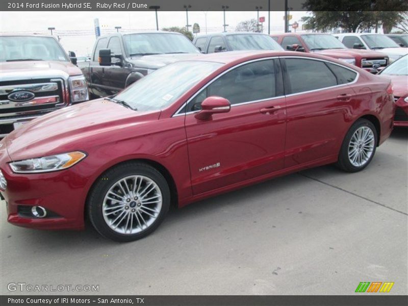 Ruby Red / Dune 2014 Ford Fusion Hybrid SE
