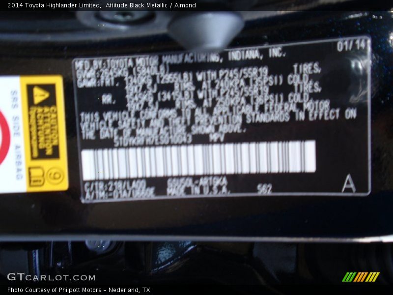 Attitude Black Metallic / Almond 2014 Toyota Highlander Limited