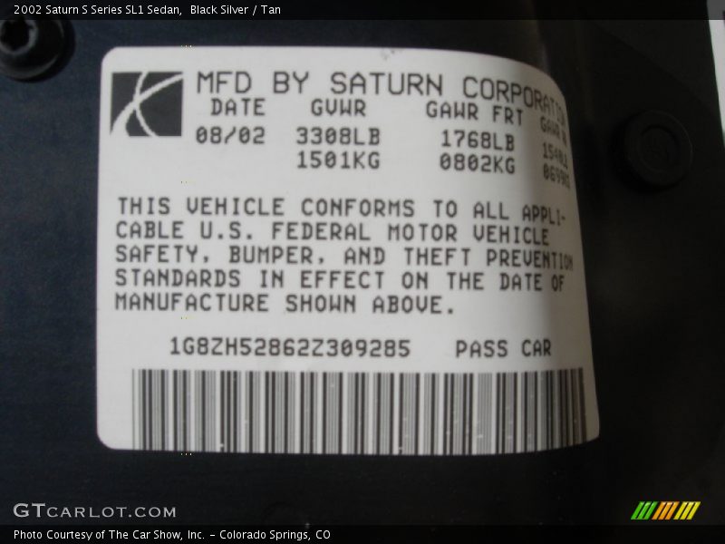 Black Silver / Tan 2002 Saturn S Series SL1 Sedan