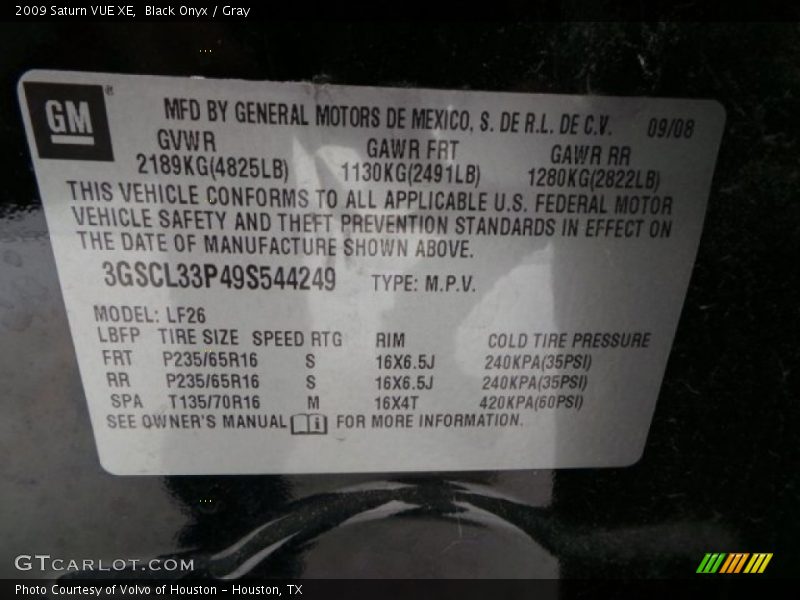 Black Onyx / Gray 2009 Saturn VUE XE