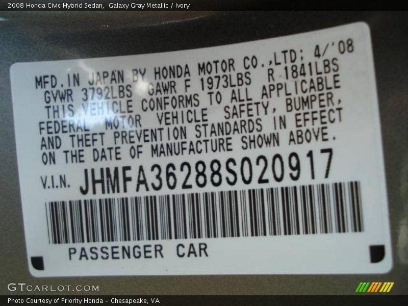Galaxy Gray Metallic / Ivory 2008 Honda Civic Hybrid Sedan
