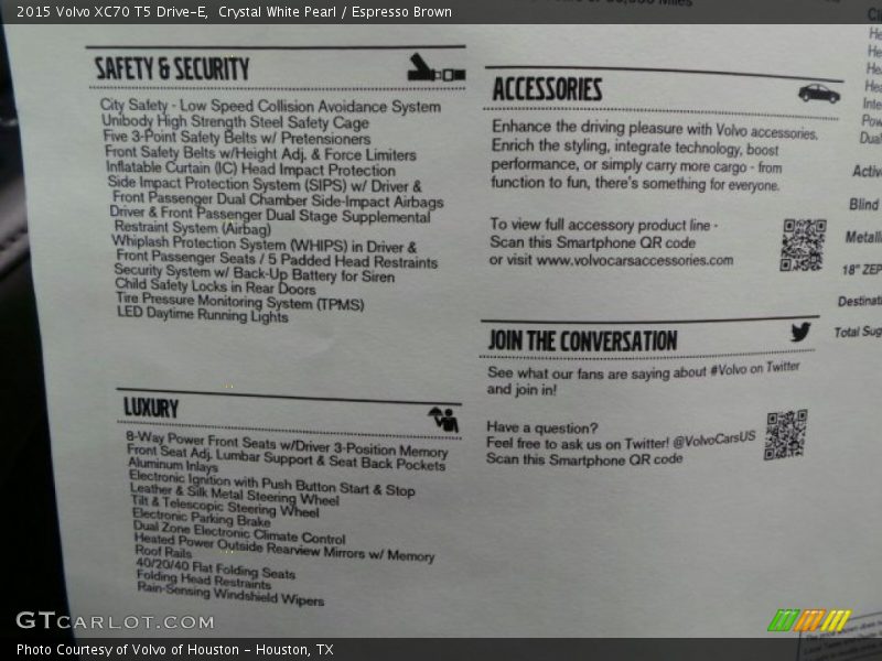 Crystal White Pearl / Espresso Brown 2015 Volvo XC70 T5 Drive-E