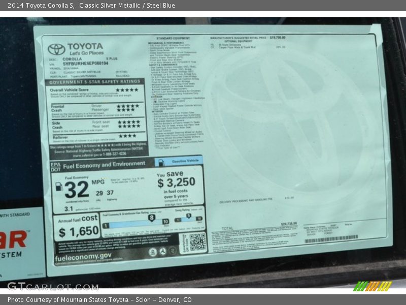 Classic Silver Metallic / Steel Blue 2014 Toyota Corolla S