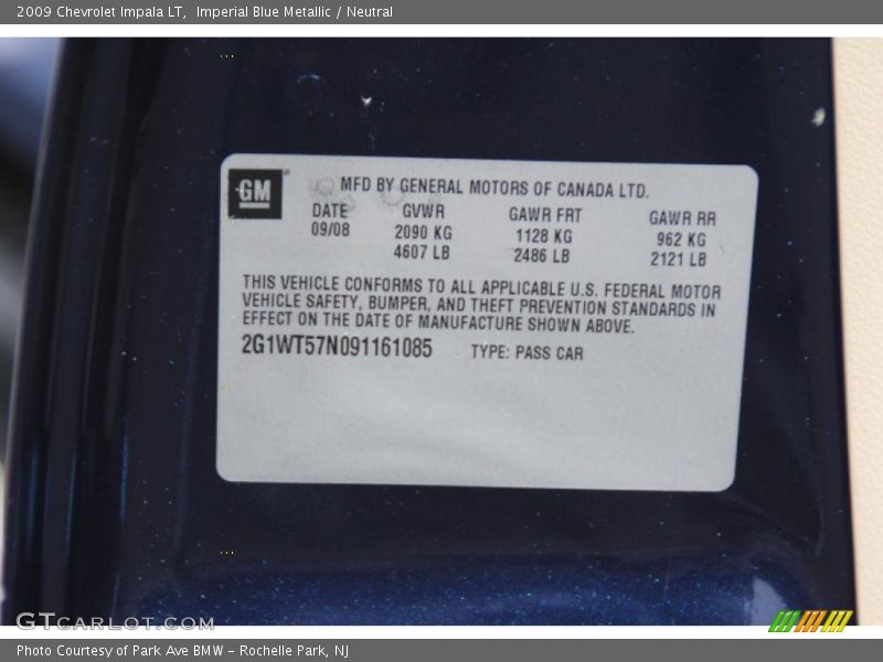 Imperial Blue Metallic / Neutral 2009 Chevrolet Impala LT