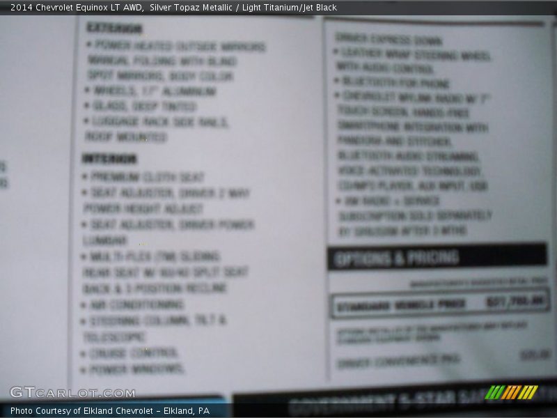 Silver Topaz Metallic / Light Titanium/Jet Black 2014 Chevrolet Equinox LT AWD