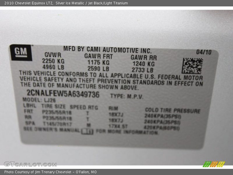 Silver Ice Metallic / Jet Black/Light Titanium 2010 Chevrolet Equinox LTZ