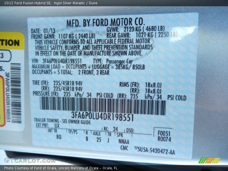 Ingot Silver Metallic / Dune 2013 Ford Fusion Hybrid SE