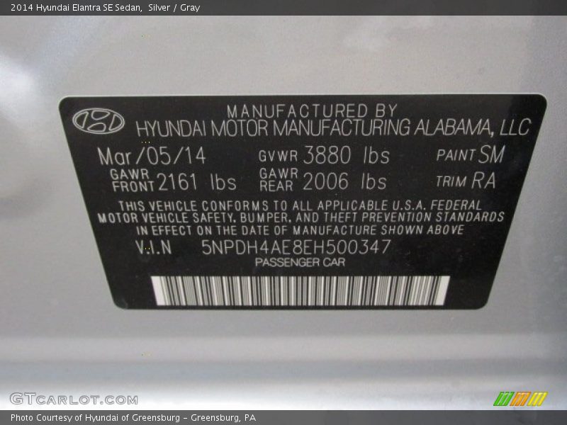 Silver / Gray 2014 Hyundai Elantra SE Sedan