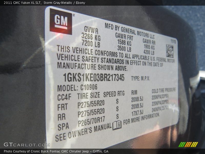 Storm Gray Metallic / Ebony 2011 GMC Yukon XL SLT