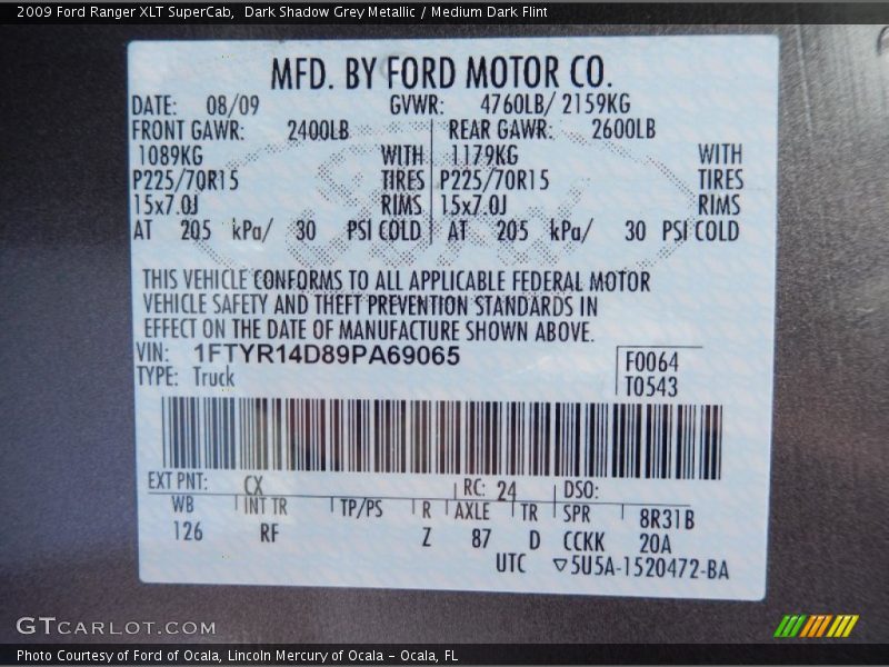 Dark Shadow Grey Metallic / Medium Dark Flint 2009 Ford Ranger XLT SuperCab