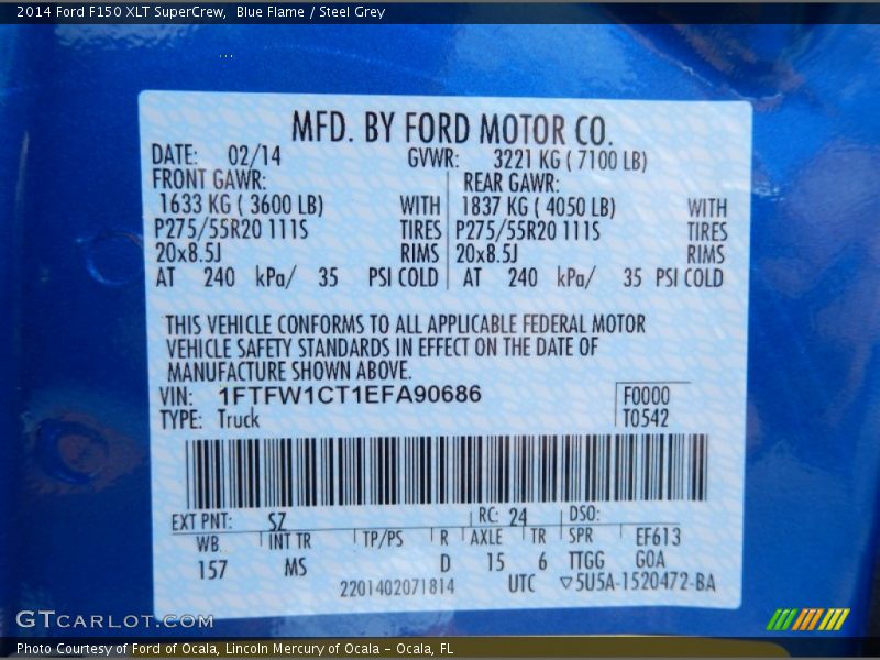 2014 F150 XLT SuperCrew Blue Flame Color Code SZ