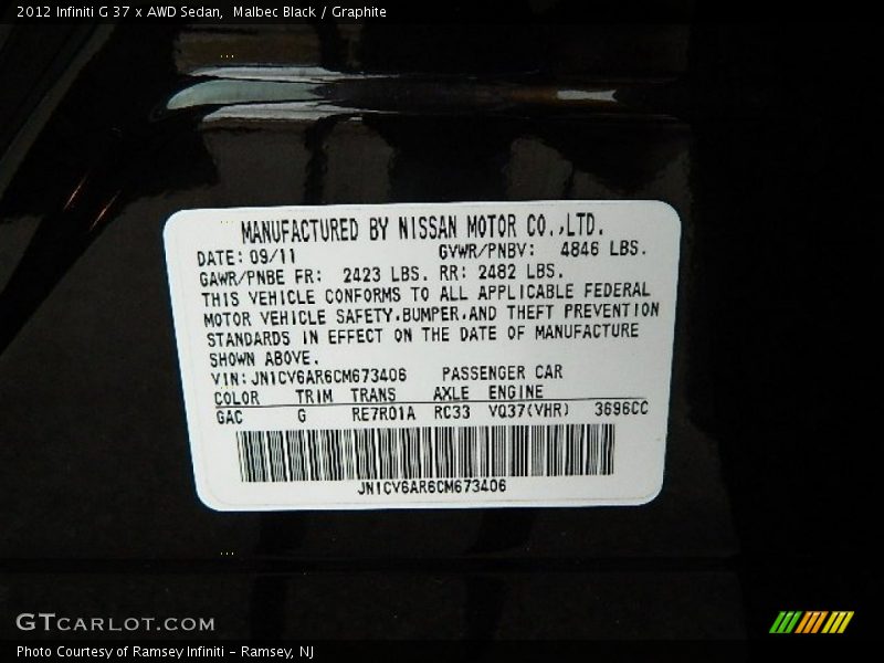 Malbec Black / Graphite 2012 Infiniti G 37 x AWD Sedan