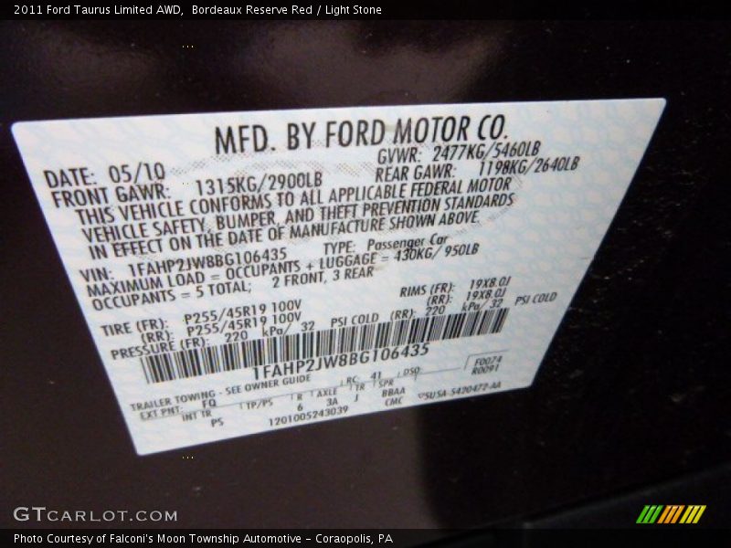 Bordeaux Reserve Red / Light Stone 2011 Ford Taurus Limited AWD
