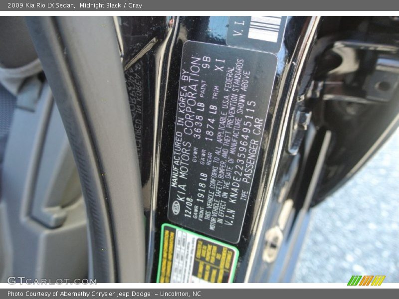 Midnight Black / Gray 2009 Kia Rio LX Sedan