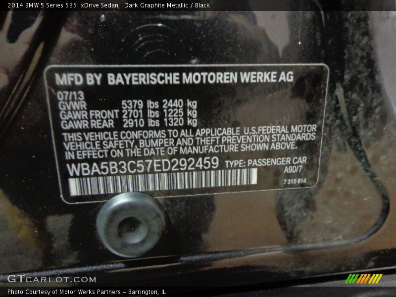 2014 5 Series 535i xDrive Sedan Dark Graphite Metallic Color Code A90