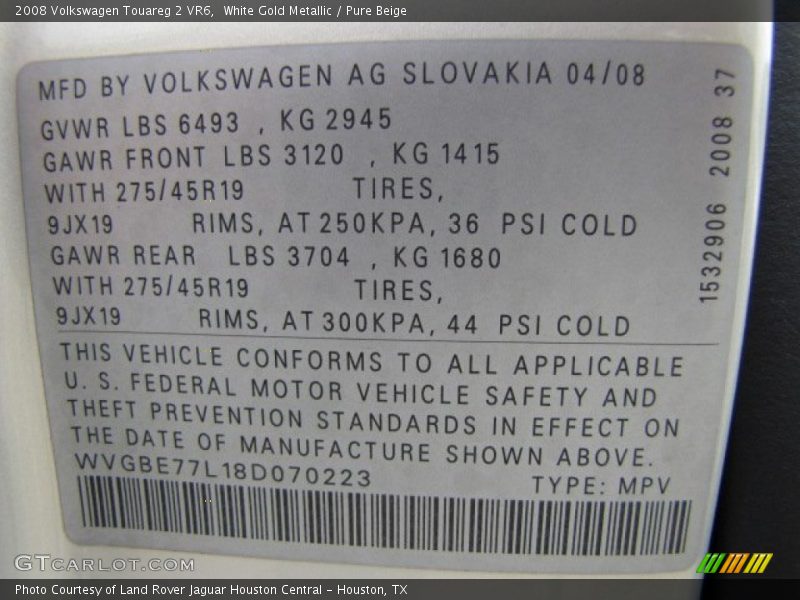 White Gold Metallic / Pure Beige 2008 Volkswagen Touareg 2 VR6