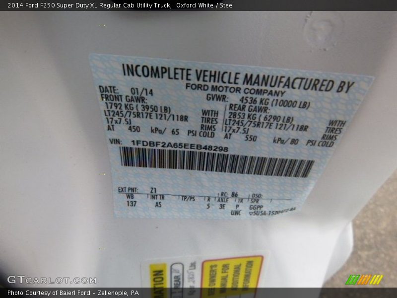 Oxford White / Steel 2014 Ford F250 Super Duty XL Regular Cab Utility Truck