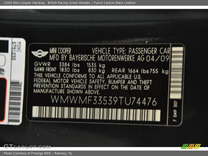British Racing Green Metallic / Punch Carbon Black Leather 2009 Mini Cooper Hardtop