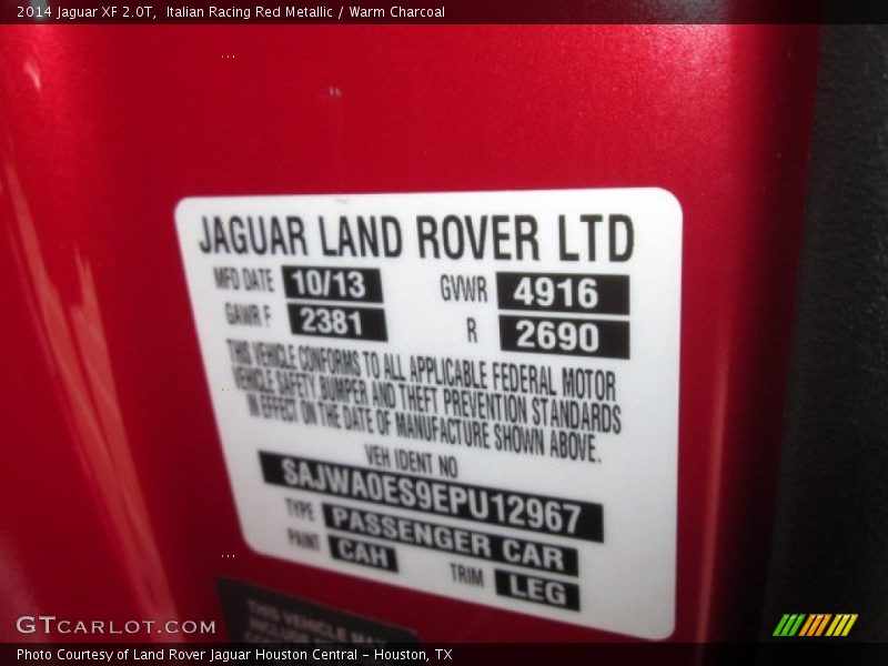 2014 XF 2.0T Italian Racing Red Metallic Color Code CAH