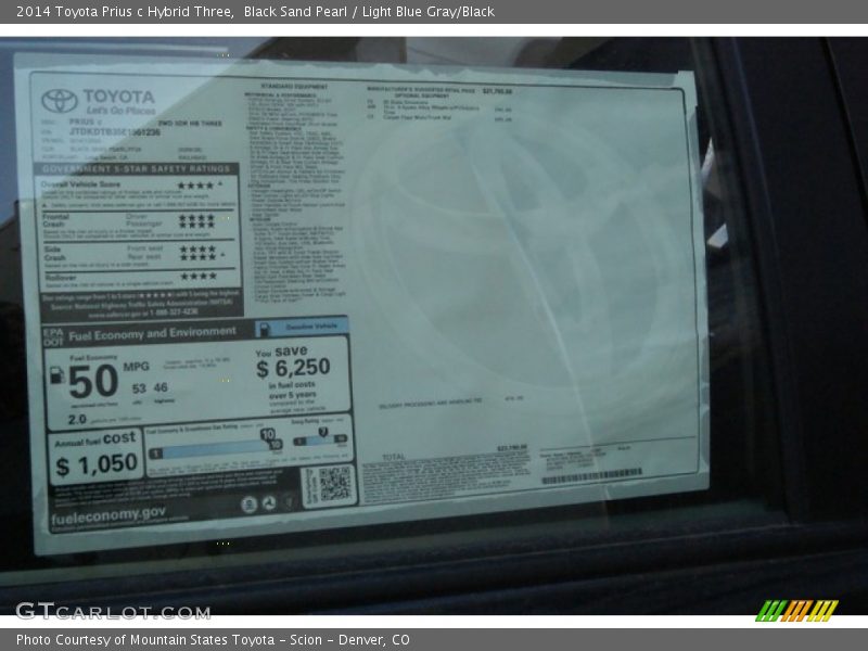 Black Sand Pearl / Light Blue Gray/Black 2014 Toyota Prius c Hybrid Three