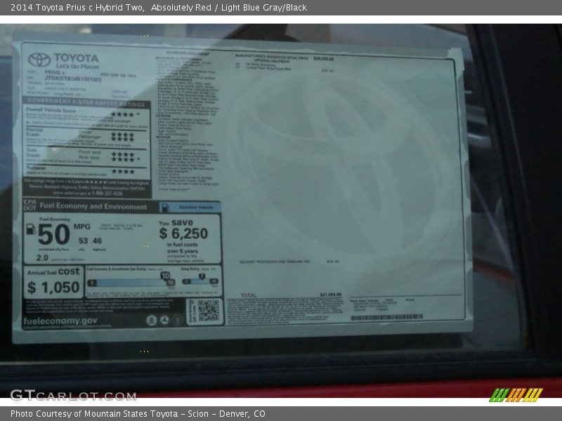 Absolutely Red / Light Blue Gray/Black 2014 Toyota Prius c Hybrid Two