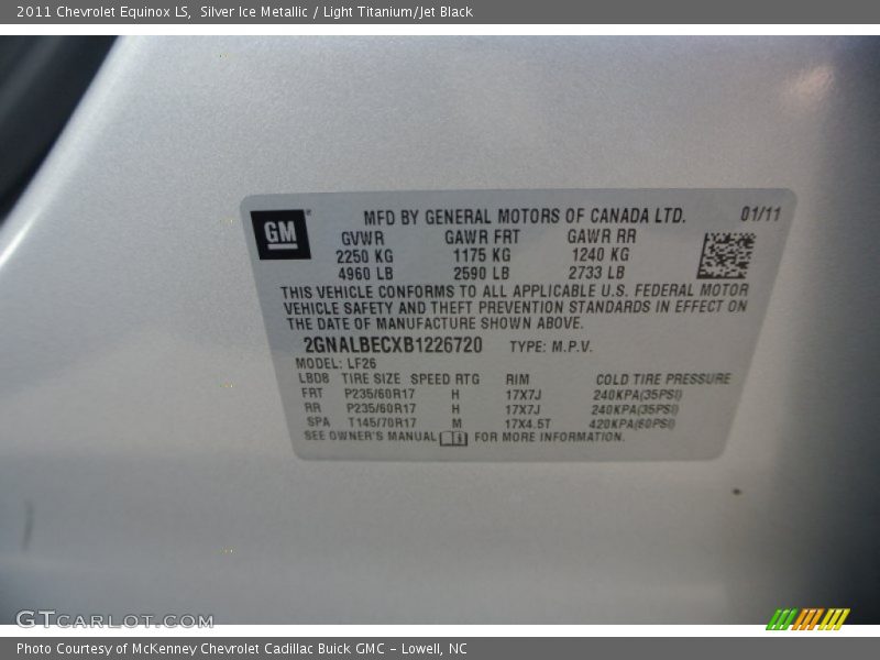 Silver Ice Metallic / Light Titanium/Jet Black 2011 Chevrolet Equinox LS