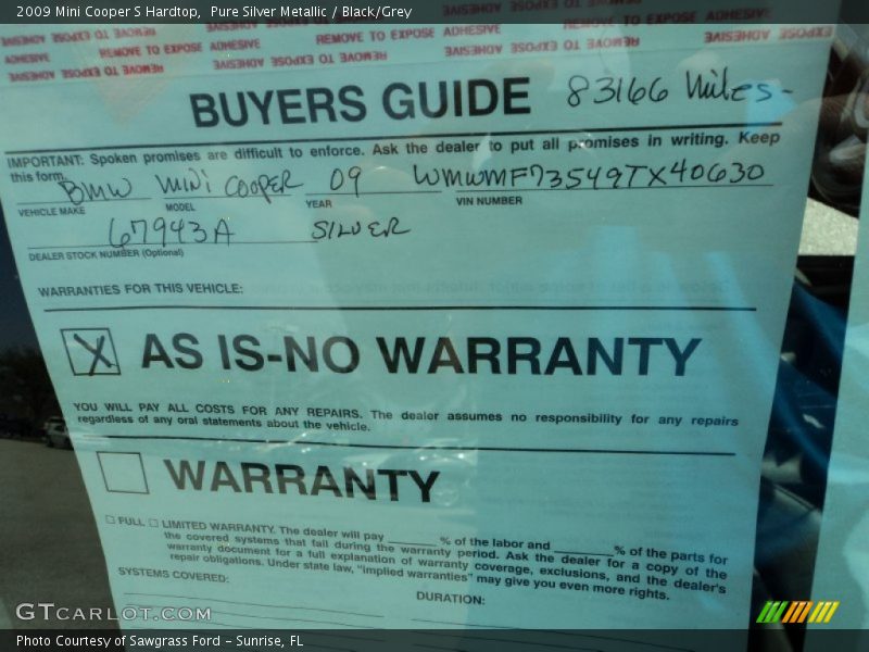 Pure Silver Metallic / Black/Grey 2009 Mini Cooper S Hardtop