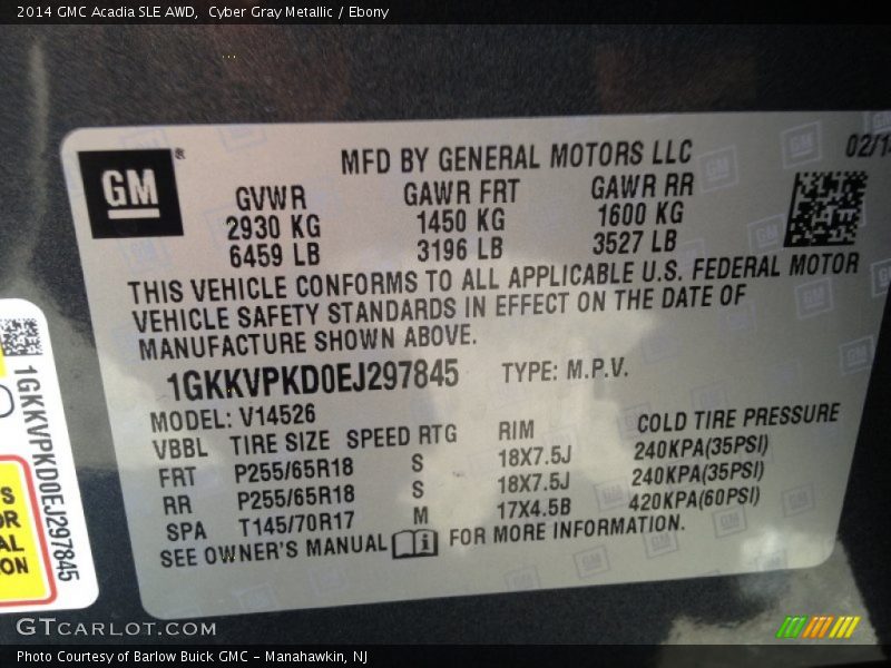 Cyber Gray Metallic / Ebony 2014 GMC Acadia SLE AWD