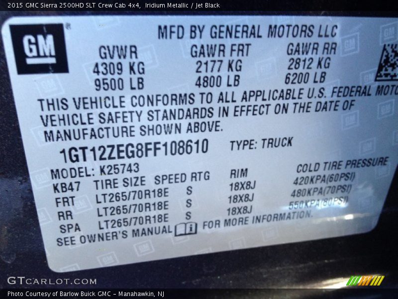 Iridium Metallic / Jet Black 2015 GMC Sierra 2500HD SLT Crew Cab 4x4