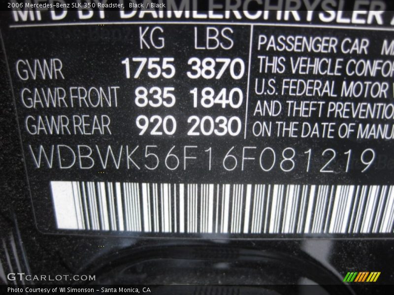 Black / Black 2006 Mercedes-Benz SLK 350 Roadster