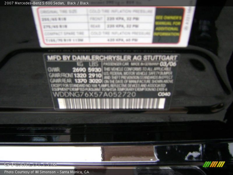 Black / Black 2007 Mercedes-Benz S 600 Sedan