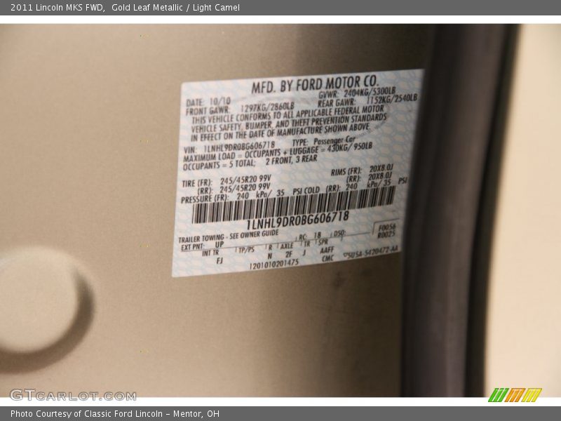 Gold Leaf Metallic / Light Camel 2011 Lincoln MKS FWD
