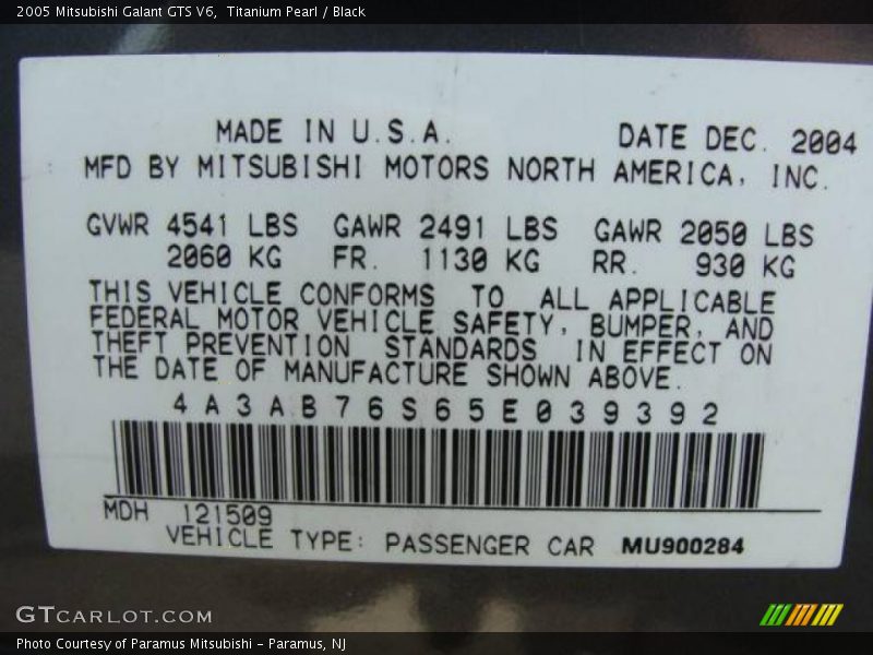 Titanium Pearl / Black 2005 Mitsubishi Galant GTS V6