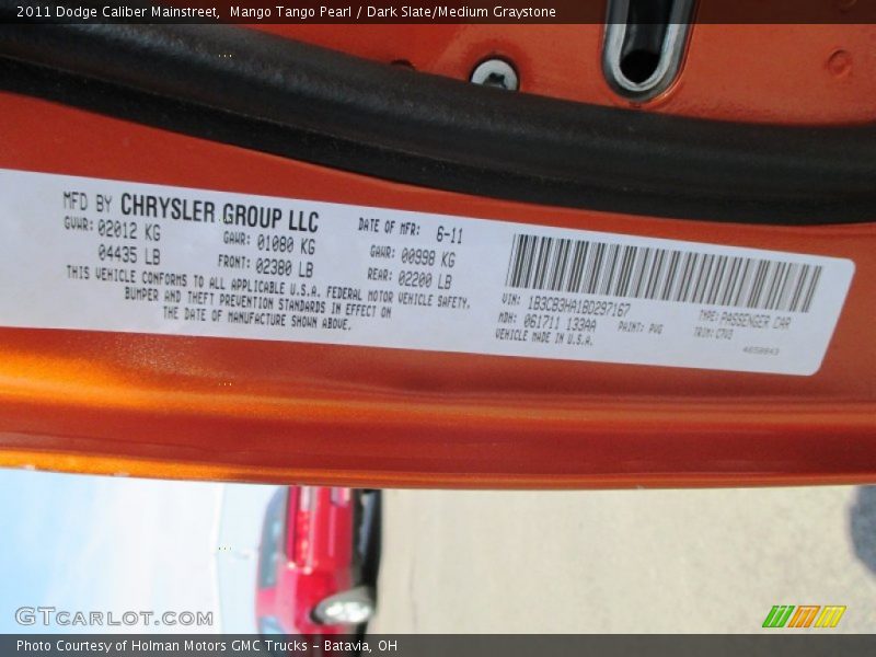 Mango Tango Pearl / Dark Slate/Medium Graystone 2011 Dodge Caliber Mainstreet
