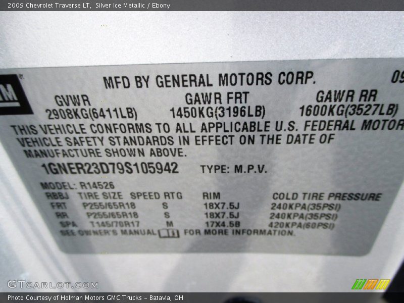 Silver Ice Metallic / Ebony 2009 Chevrolet Traverse LT