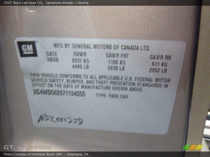 Sandstone Metallic / Neutral 2007 Buick LaCrosse CXL
