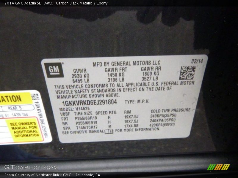 Carbon Black Metallic / Ebony 2014 GMC Acadia SLT AWD