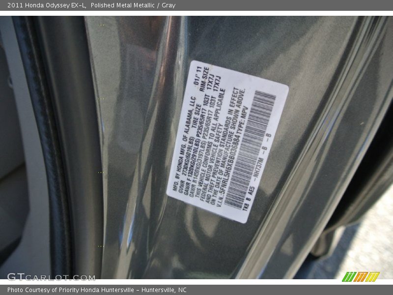 Polished Metal Metallic / Gray 2011 Honda Odyssey EX-L