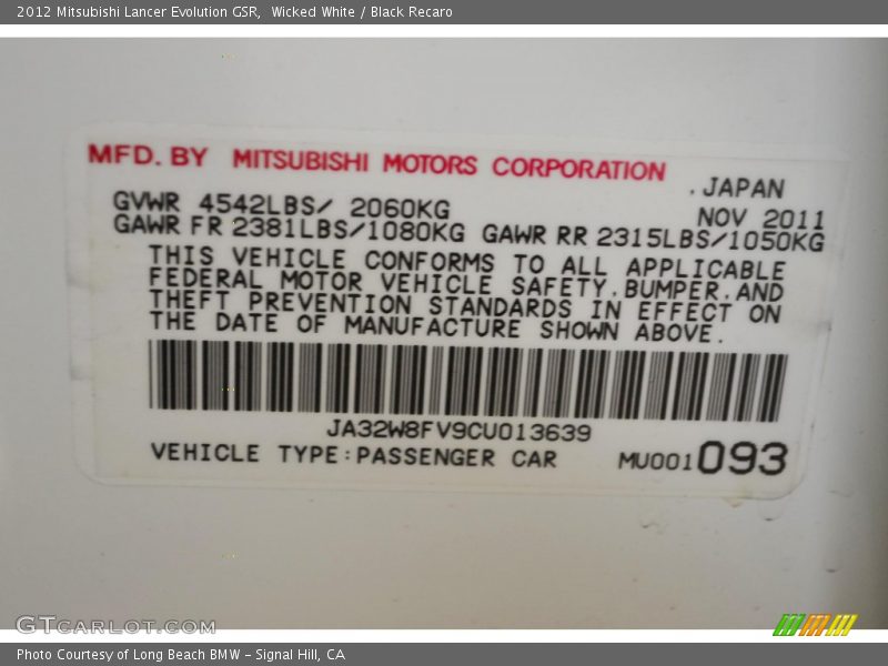 Wicked White / Black Recaro 2012 Mitsubishi Lancer Evolution GSR