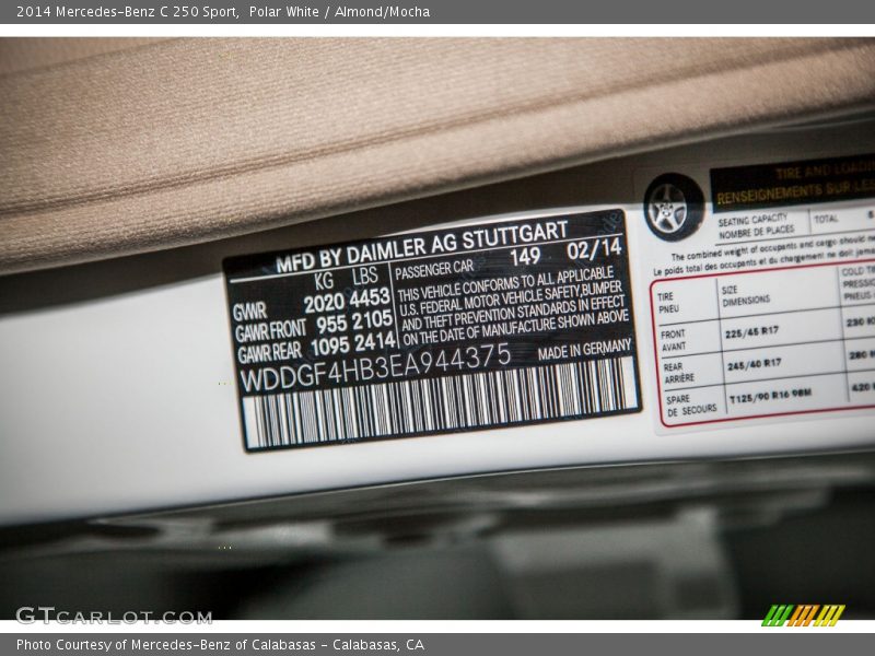 Polar White / Almond/Mocha 2014 Mercedes-Benz C 250 Sport