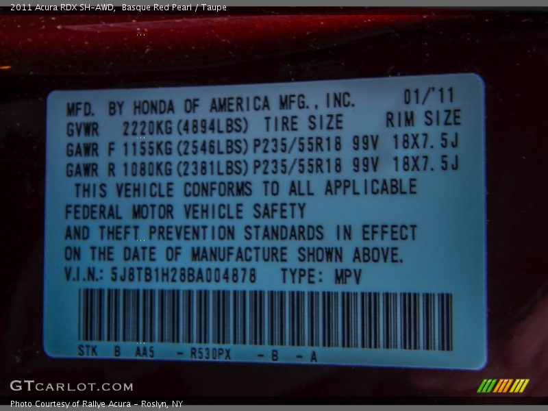 Basque Red Pearl / Taupe 2011 Acura RDX SH-AWD